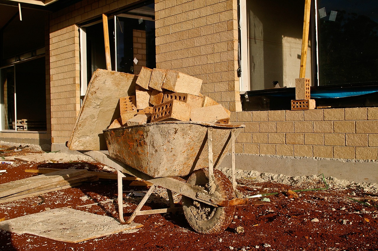barrow, bricks, wheel-barrow, wall, house building, construction, construction, construction, construction, construction, construction