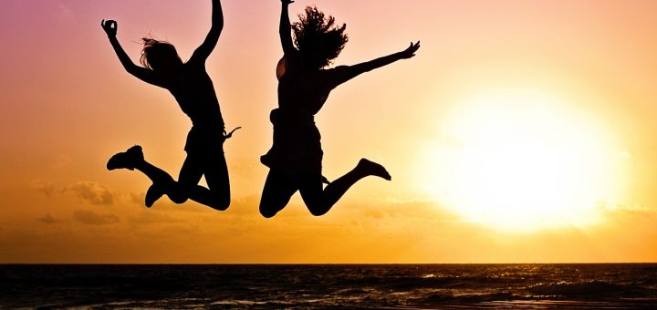sunset, beach, silhouettes