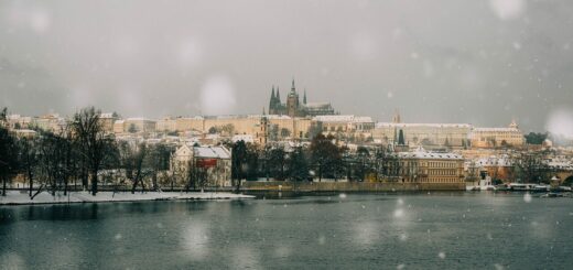 castle, snow, prague, city, landscape, nature, vltava, europe