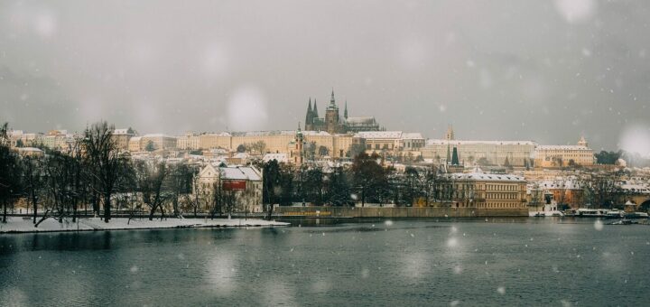 castle, snow, prague, city, landscape, nature, vltava, europe