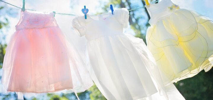 clothesline, little girl dresses, laundry, hang, clothespins, clean, airy, washed clothes, clothing, dresses, children's clothes, clothes